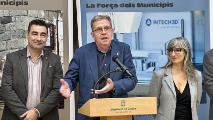 Parlament del president Joan Talarn de la Diputació de Lleida durant la trobada amb mitjans de comunicació