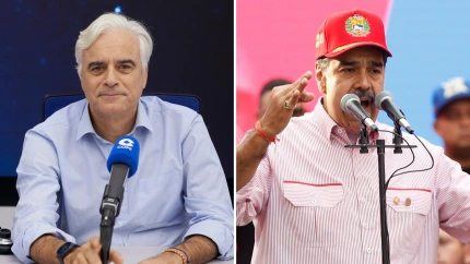 Fernando de Haro en el estudio y una imagen de recurso de Nicolás Maduro