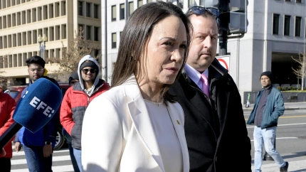 La líder opositora venezolana y Premio Nobel de la Paz, María Corina Machado, llega a la Casa Blanca