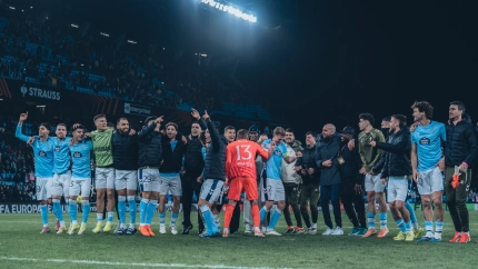 El equipo celebra el triunfo ante el Lille en Balaidos que clasifica al Celta para la segunda fase