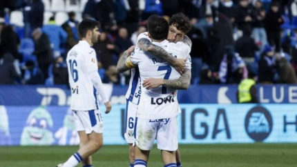 Los jugadores del Leganés celebran uno de los goles contra la Real Sociedad B