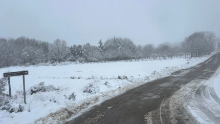 Una carretera provincial de Zamora afectada por la nieve por el temporal Ingrid