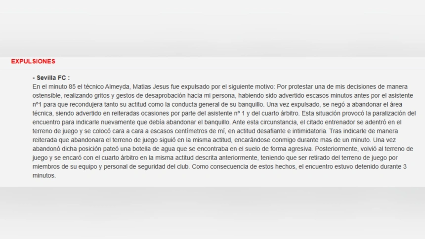 Imagen del acta arbitral del Sevilla - Alavés