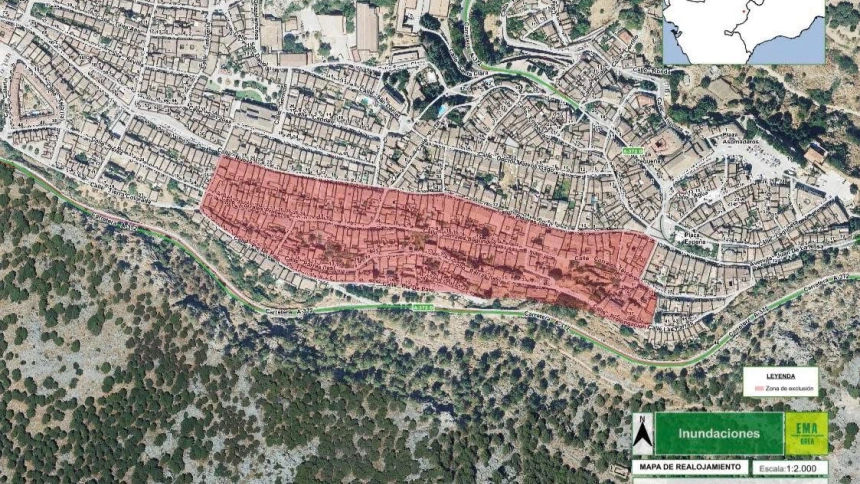 Mapa de la zona del casco urbano de Grazalema que se mantiene restringida en este momento en que comienzan los regresos
