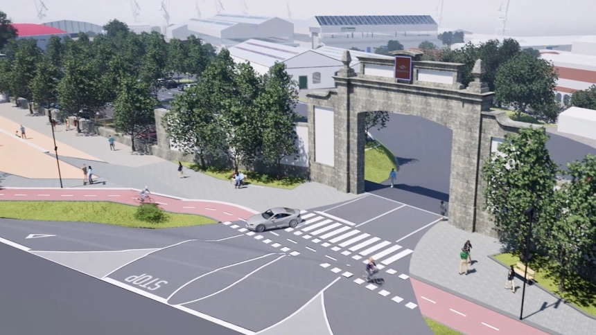 Recreación virtual de la zona de la puerta de Navantia