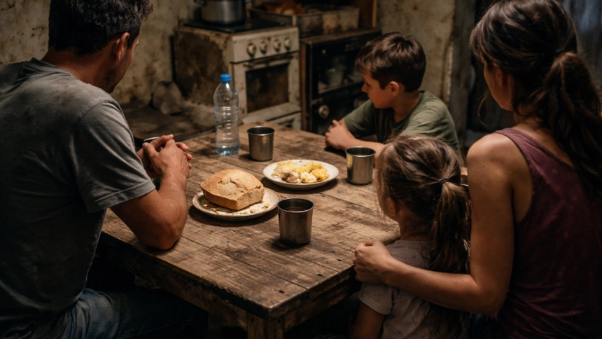 Una familia sentada a la mesa
