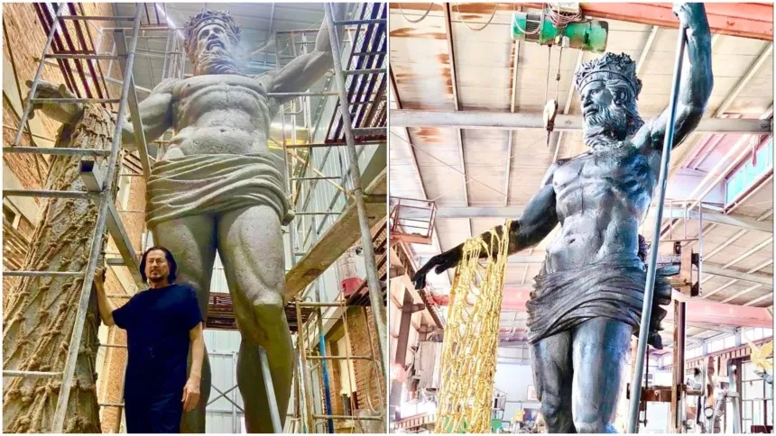 Ginés Serrán y su escultura de Neptuno