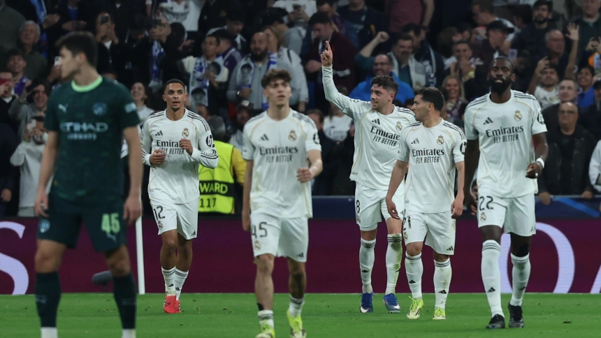 Los jugadores del Real Madrid celebran el 3-0 contra el Manchester City