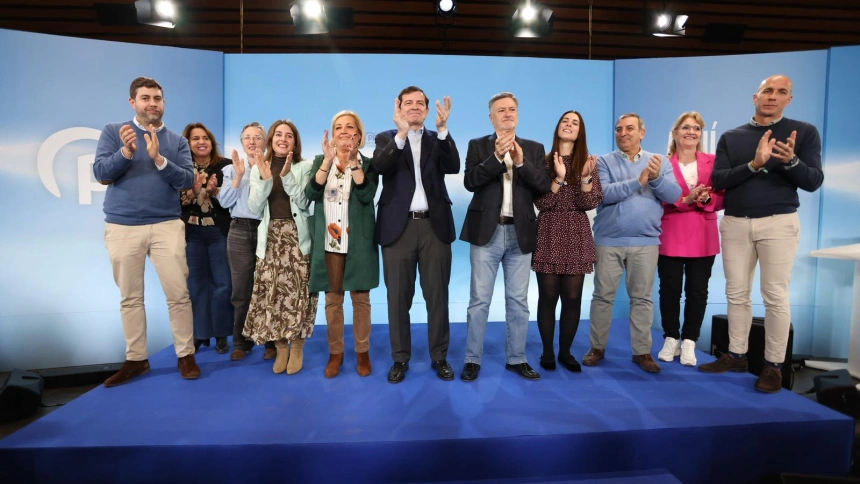Candidatura del PP de Segovia junto al candidato y ganador de las elecciones, Alfonso Fernández Mañueco