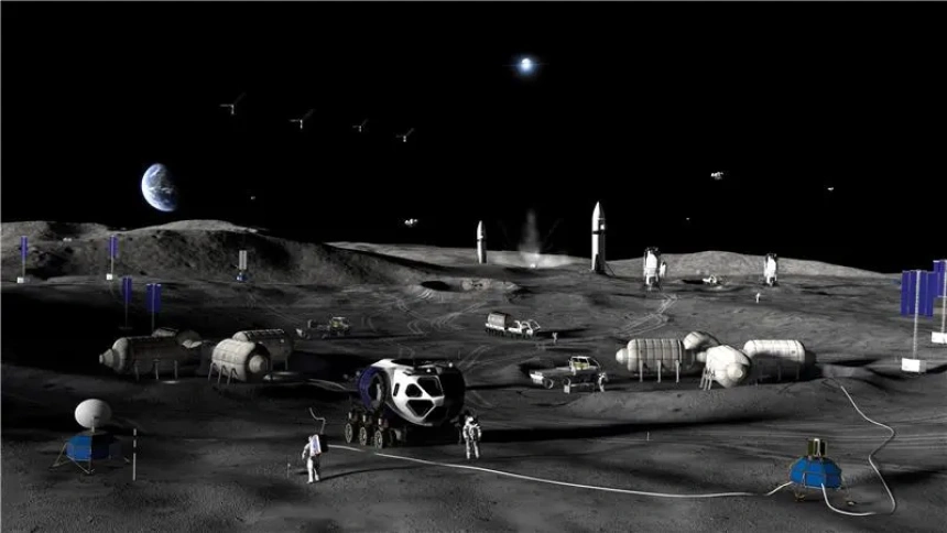Concepto artístico de la Fase 3 de la Base Lunar de la NASA