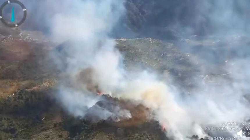 Estabilizan el incendio de Los Guájares avivado por el fuerte viento