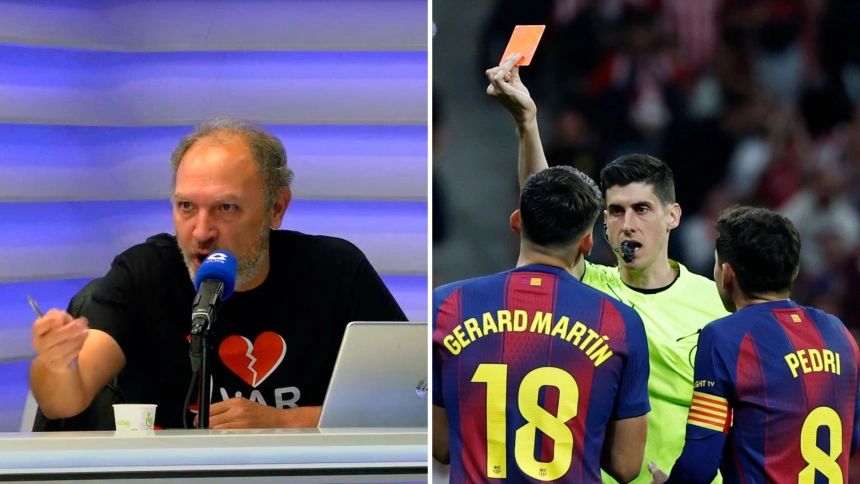 Busquets Ferrer enseñando la tarjeta roja a Gerard Martín
