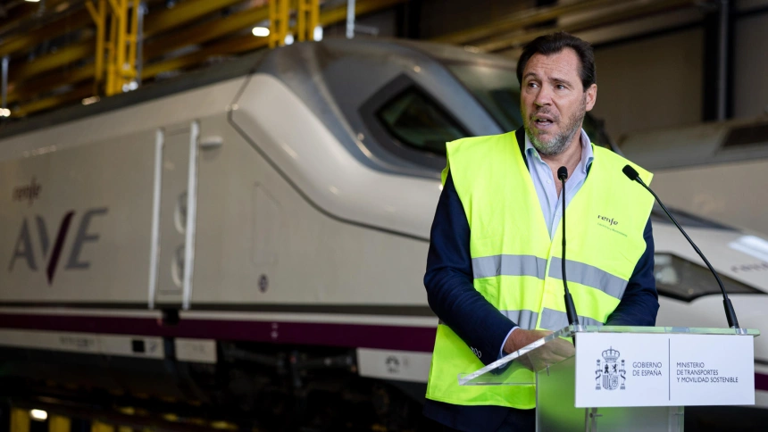 El ministro de Transportes, Óscar Puente, en Madrid durante la visita al nuevo taller de alta velocidad de la compañía pública en Fuencarral (Madrid)