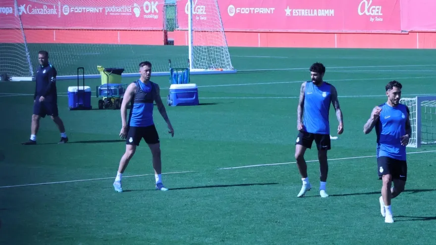 Una imagen del entrenamiento del Mallorca, hoy en Son Bibiloni