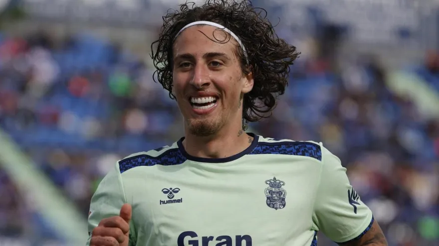 Fábio Silva celebra el 1-3 de Las Palmas contra el Getafe