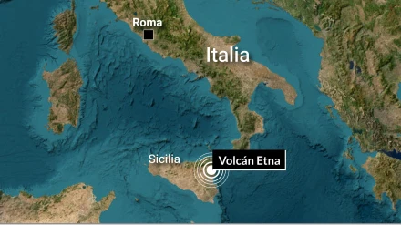 Localización del volcán Etna en Sicilia.