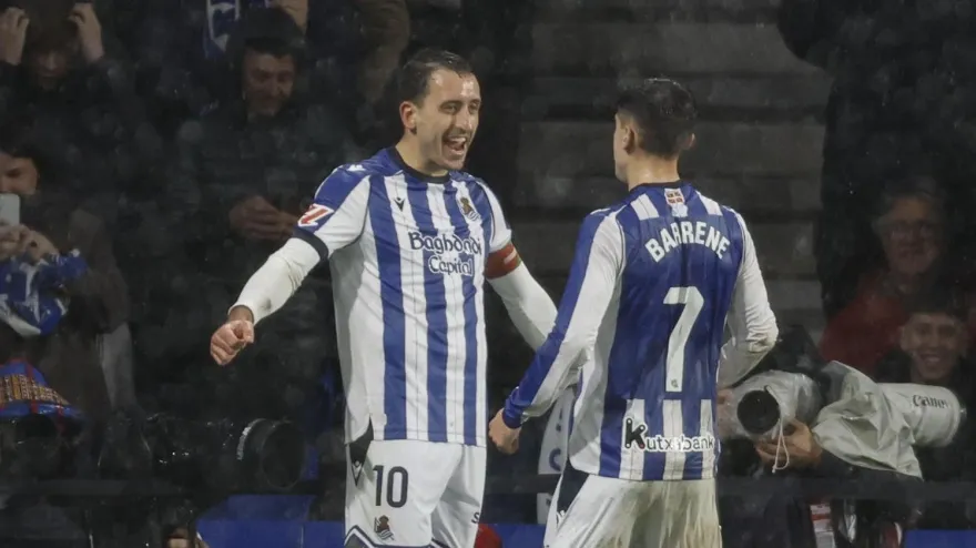 Mikel Oyarzabal celebra el 1-0 de la Real Sociedad contra el Celta