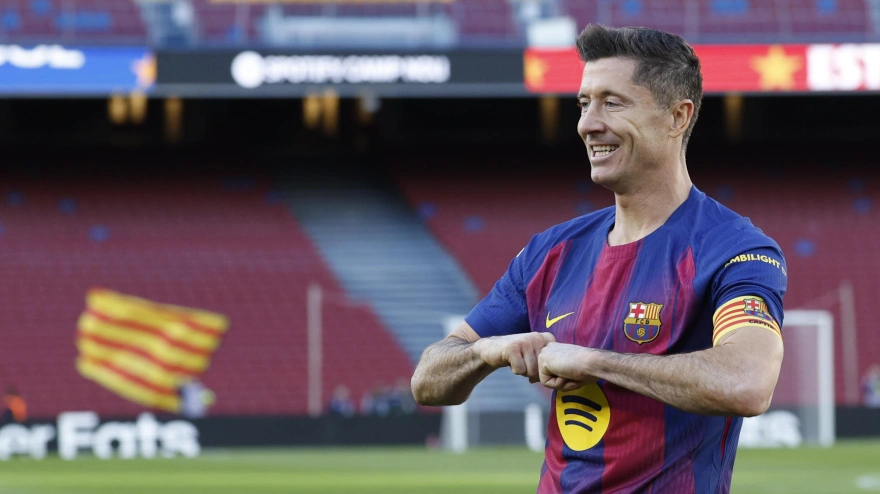 Lewandowski celebra el gol del Barcelona frente al Mallorca