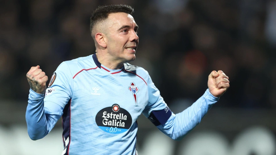 Iago Aspas celebra su gol contra el PAOK en la Europa League