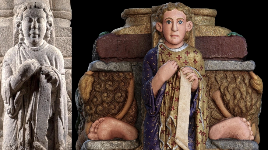 Figura del Maestro Mateo e su estado actual y en la restauración digital