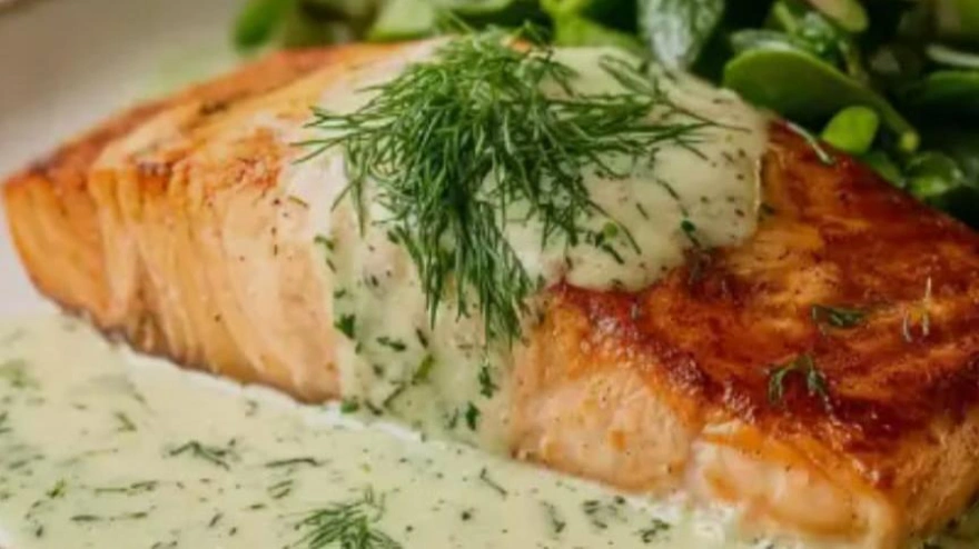 Salmón en papillote con salsa de yogurt y eneldo