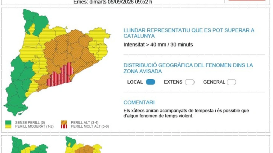 mapa de las alertas del meteocat