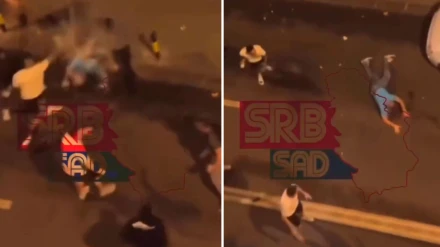 Jugadores del Partizan, envueltos en una pelea frente a una discoteca de Belgrado