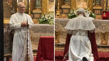 El Papa León XIV, en su visita al santuario de la Virgen del Buen Consiglio
