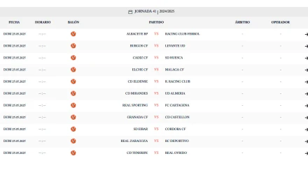 La 41ª jornada en Segunda aún no tiene horario.
