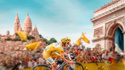 Imagen promocional, con un montaje de Tadej Pogacar vestido de amarillo, de la etapa final del Tour de Francia 2025REMITIDA / HANDOUT por LE TOURFotografía remitida a medios de comunicación exclusivamente para ilustrar la noticia a la que hace referencia la imagen, y citando la procedencia de la imagen en la firma21/5/2025