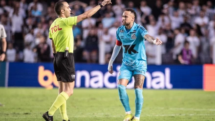 Neymar, hablando con el árbitro durante el partido ante el Botafogo
