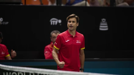 David Ferrer durante un partido de España en la Copa Davis