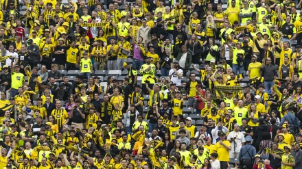 Los aficionados del Dortmund en el partido contra Fluminense