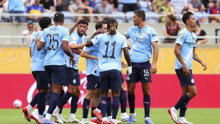 Los jugadores del Manchester City celebran uno de los goles contra la Juventus