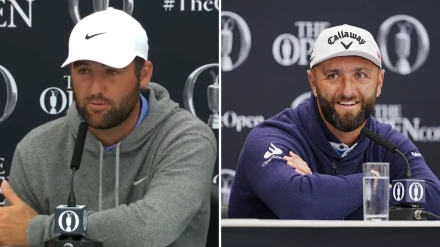 Scottie Scheffeler y Jon Rahm en rueda de prensa