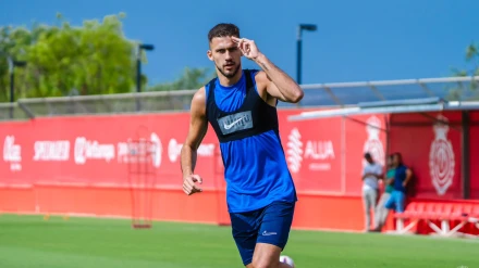 Copete, durante un entrenamiento con el Mallorca