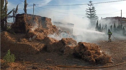 09/08/2025 Bomberos trabajando en el incendio.Los bomberos del Consorcio de Extinción de Incendios (CEIS) de la Región de Murcia extinguieron este viernes un incendio que se declaró en un solar donde hay caballos y balas de paja en el camino Fuente de Churra, en Lorca, según informaron fuentes del 1-1-2.ESPAÑA EUROPA MURCIA SOCIEDADCEIS