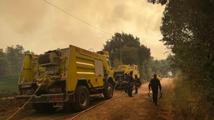Efectivos contraincendios de laza (Ourense) luchan contra el incendio registrado en agosto