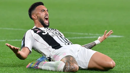 Nico González celebra un gol con la camiseta de la Juventus de Turín.
