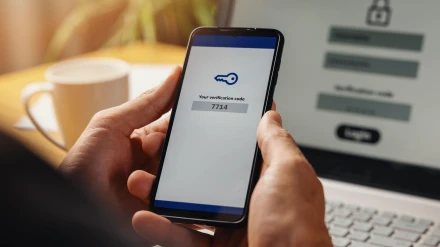2T1CX9C two-step authentication. verification code on smart phone screen for identity identification for online banking. cyber security technology