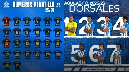 Fotos de los números que llevarán cada jugador del CF Lorca Deportiva y Águilas FC respectivamente.