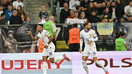 Mbappé celebra el gol anotado ante Ucrania