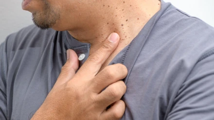 Un hombre con verrugas en el cuello