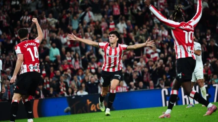 Alejandro Rego celebra el gol en el Athletic-Mallorca