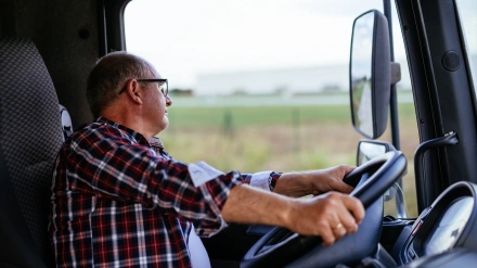 Un camionero a los mandos de su camión.