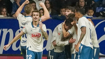 El Espanyol celebra el segundo gol ante el Oviedo
