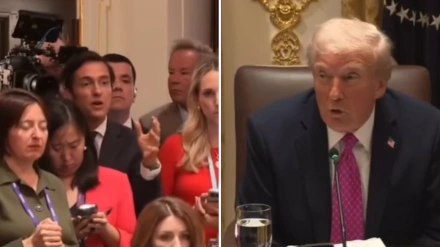 David Alandete, corresponsal de COPE en Washington, preguntándole a Donald Trump, presidente de EE.UU