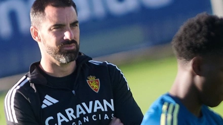 Rubén Sellés en su primer entrenamiento con el Real Zaragoza