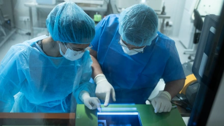 (Foto de ARCHIVO)Dos técnicos trabajan en la sala de criopreservación de células el Hospital Clínic, a 28 de septiembre de 2023, en Barcelona, Cataluña (España). Esta investigación en cáncer de mama es conjunta entre el Clínic de Barcelona, el Vall d'Hebron de Barcelona, el 12 de Octubre de Madrid y la Universidad de Navarra. Investigadores del Hospital Clínic-Idibaps lideran dos ensayos clínicos en humanos, probados por primera vez en el mundo, que buscan evaluar la eficacia y la tolerancia de dos terapias celulares personalizadas en un subtipo de cáncer de mama con un índice bajo de supervivencia para las pacientes: el cáncer de mama triple negativo.David Zorrakino / Europa Press28 SEPTIEMBRE 2023;CÁNCER DE MAMA;CLINIC;CÁNCER. ONCOLOGÍA;HOSPITAL;SALUD;INVESTIGACIÓN;INVESTIGACIÓN CLÍNICA;INVESTIGADORA;LABORATORIO;PROBETAS;28/9/2023