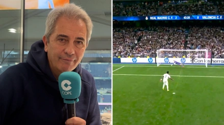 La reacción de Manolo Lama, narrador del Real Madrid-Valencia en Tiempo de Juego, tras el penalti fallado por Vinicius